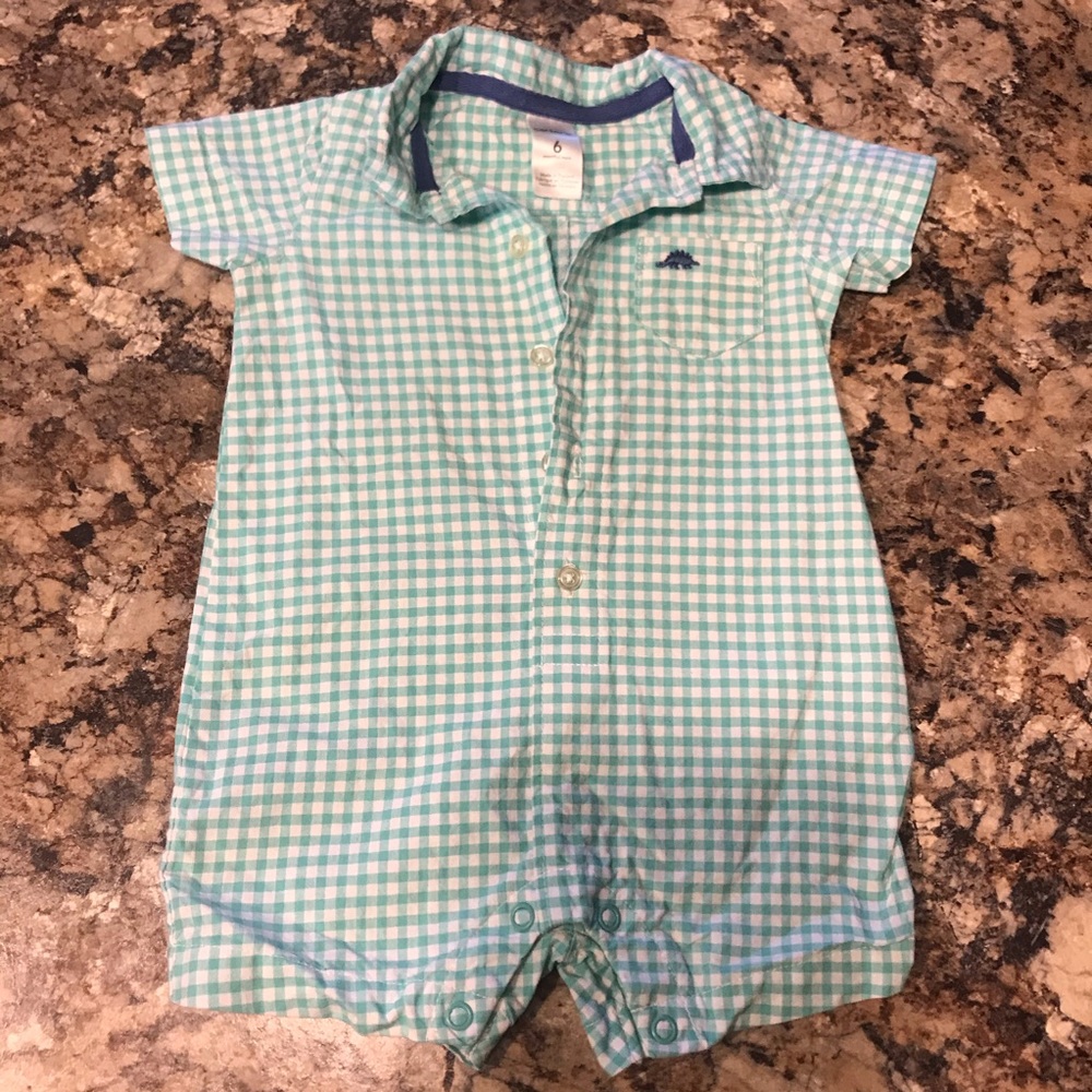 Carters Green and white plaid,  collared Romper